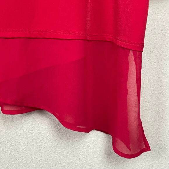 Chico’s Red Tunic Top Size XL (3) Jersey Knit 3/4 Sleeve Chiffon Hem Mixed Media - Picture 5 of 7